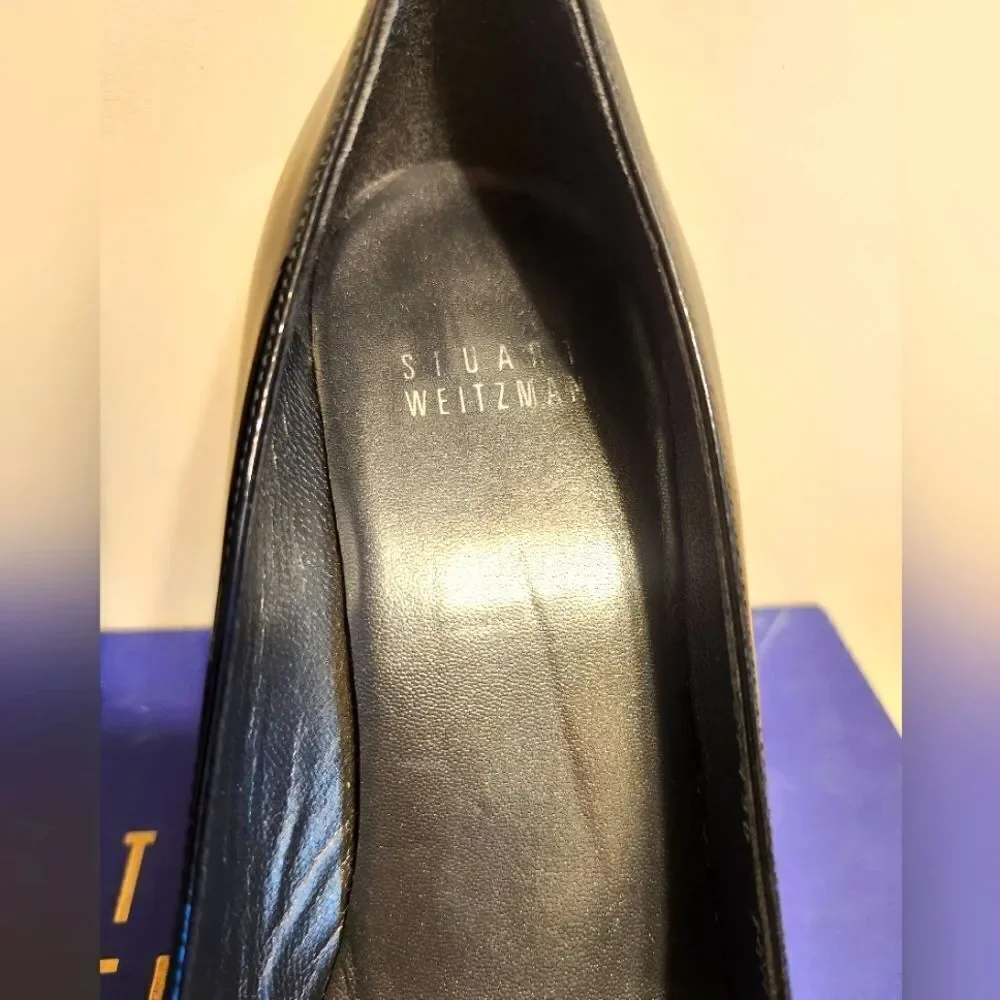 Stuart Weitzman Classic Black Patent Leather Stiletto Heel Pumps sz.7.5 Ret $445